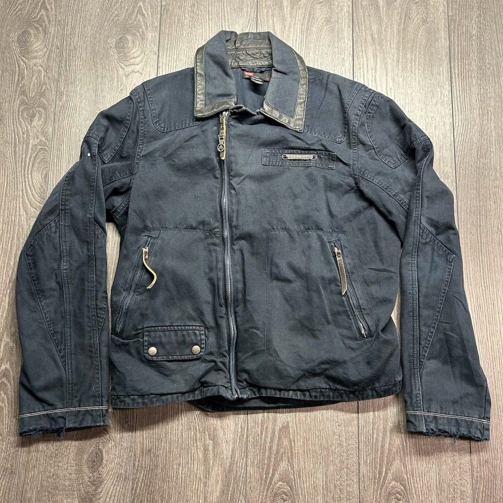 Vintage Diesel Full Harness Canvas Jacket Large Black Leather Trim Workwear